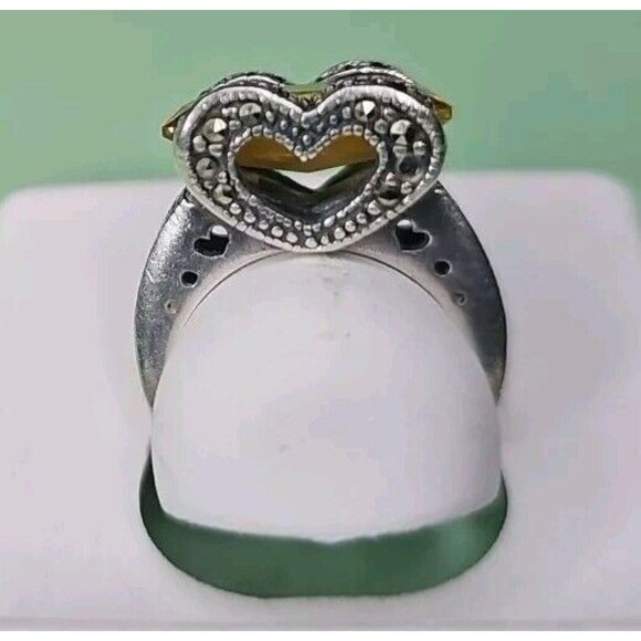 Yellow Rectangle Stone ring silver 925 HEART - Picture 5 of 11